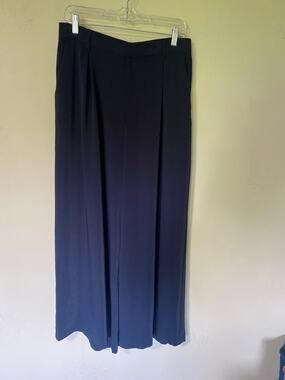 NWT Navy Tronjori High Waisted Wide Leg Pleated Trousers Large